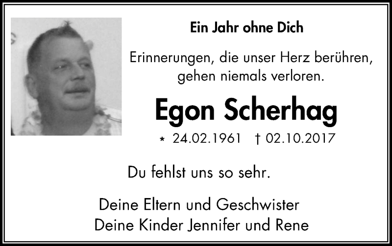  Traueranzeige für Egon Scherhag vom 06.10.2018 aus Mülheimer Woche