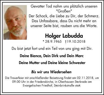 Traueranzeige von Holger Labudda von Wochen-Anzeiger Oberhausen