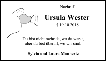 Traueranzeige von Ursula Wester von Wochen-Anzeiger Langenfeld/Monheim/Hilden