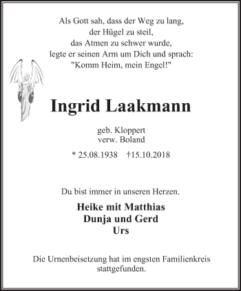 Traueranzeige von Ingrid Laakmann von Der Weseler + Der Xantener