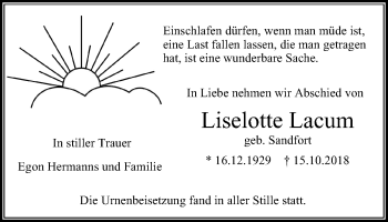Traueranzeige von Liselotte Lacum von Kettwig Kurier