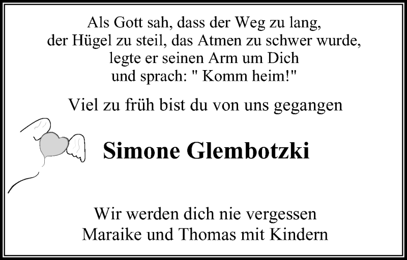  Traueranzeige für Simone Glembotzki vom 21.11.2018 aus Stadtanz.Castrop-Rauxel