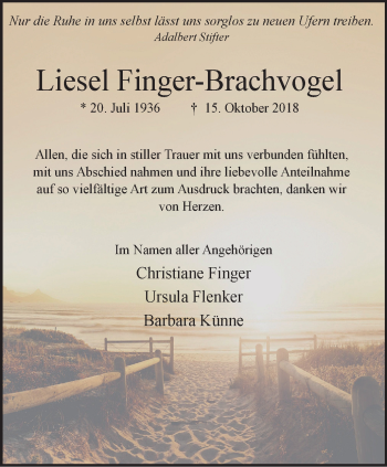 Traueranzeige von Liesel Finger-Brachvogel von Kettwig Kurier