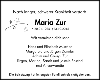 Traueranzeige von Maria Zur von Kettwig Kurier