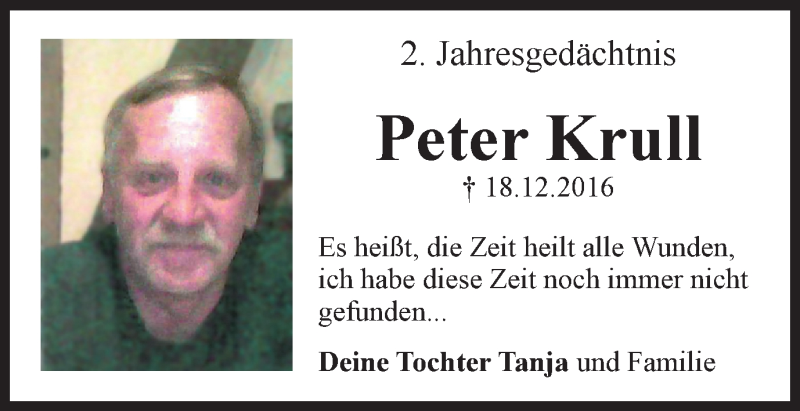 Traueranzeige für Peter Krull vom 19.12.2018 aus Stadtspiegel Bottrop