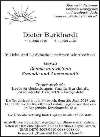Traueranzeige von Dieter Burkhardt von Wochen-Anzeiger Langenfeld/Monheim/Hilden