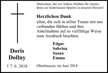 Traueranzeige von Doris Dollny von Wochen-Anzeiger Oberhausen