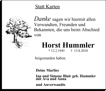 Traueranzeige von Horst Hummler von Stadtspiegel Gladbeck