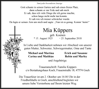 Traueranzeige von Mia Küppers von Gocher Wochenblatt
