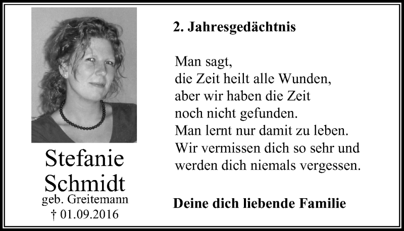  Traueranzeige für Stefanie Schmidt vom 01.09.2018 aus Mülheimer Woche