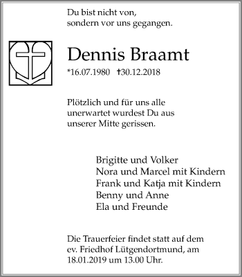 Traueranzeige von Dennis Braamt von Stadtanzeiger Dortmund