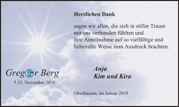 Traueranzeige von Gregor Berg von Wochen-Anzeiger Oberhausen