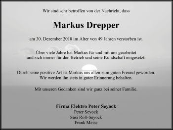 Traueranzeige von Markus Drepper von Stadtspiegel Hattingen/Niedersprockhövel