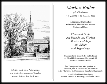 Traueranzeige von Marlies Boller von Wochen-Anzeiger Langenfeld/Monheim/Hilden