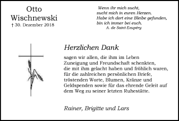 Traueranzeige von Otto Wischnewski von Wochen-Anzeiger Langenfeld/Monheim/Hilden