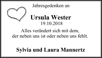 Traueranzeige von Ursula Wester von Wochen-Anzeiger Langenfeld/Monheim/Hilden