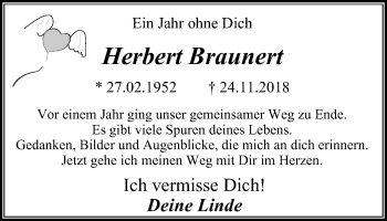 Traueranzeige von Herbert Braunert von Wochen-Anzeiger Oberhausen