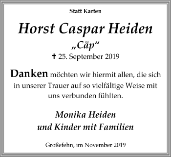 Traueranzeige von Horst Caspar Heiden von Wochen-Anzeiger Langenfeld/Monheim/Hilden