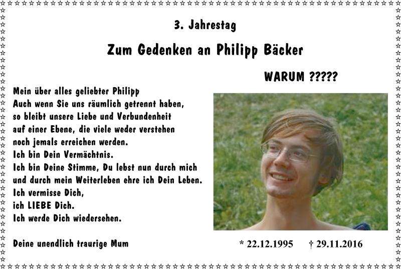  Traueranzeige für Philipp Bäcker vom 27.11.2019 aus Der Weseler + Der Xantener