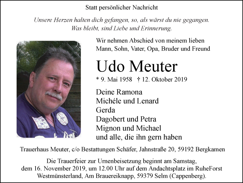  Traueranzeige für Udo Meuter vom 09.11.2019 aus Lüner Anzeiger