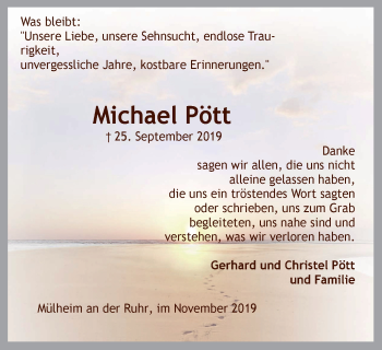 Traueranzeige von Michael Pött von Mülheimer Woche