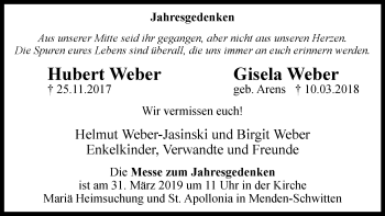 Traueranzeige von Hubert und Gisela Weber von Stadtspiegel Menden + Froendenberg