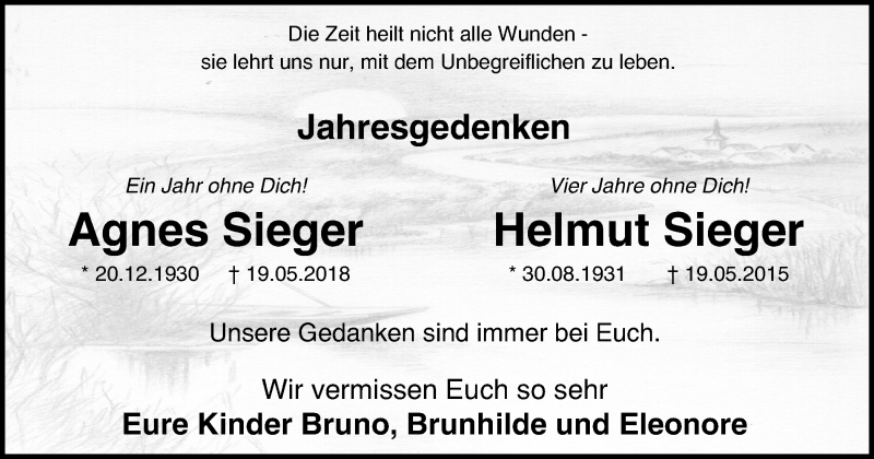  Traueranzeige für Agnes und Helmut Sieger vom 22.05.2019 aus Lüner Anzeiger