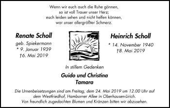 Traueranzeige von Renate und Heinrich Scholl von Wochen-Anzeiger Oberhausen