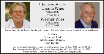 Traueranzeige von Ursula und Werner Wies von Lüner Anzeiger