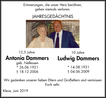 Traueranzeige von Antonia und Ludwig Dammers von Klever Wochenblatt