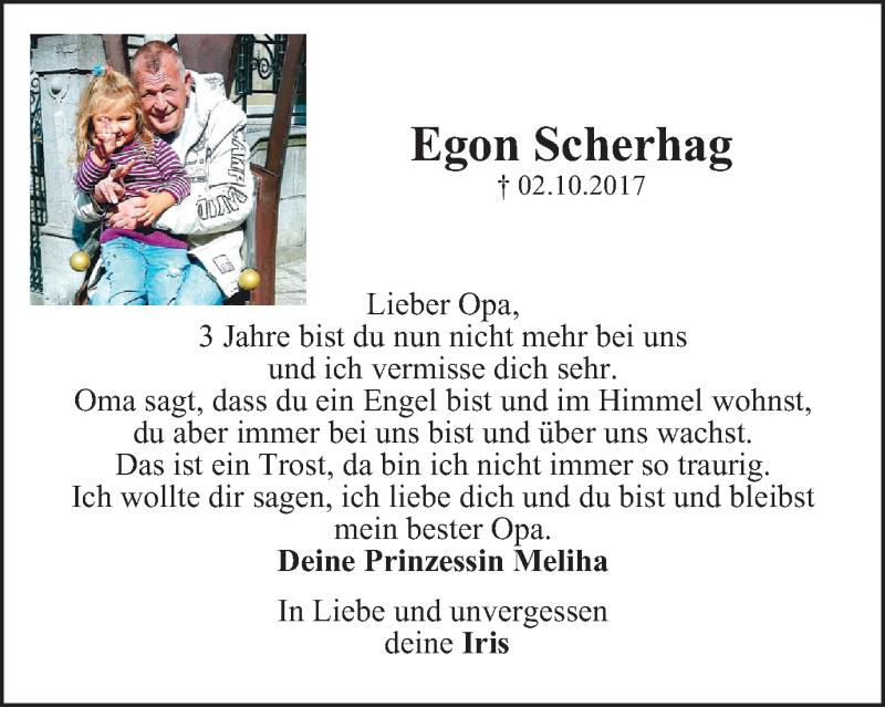  Traueranzeige für Egon Scherhag vom 02.10.2020 aus WVW Anzeigenblätter