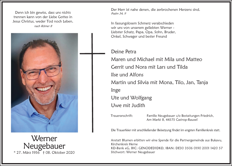  Traueranzeige für Werner Neugebauer vom 14.10.2020 aus WVW/ORA