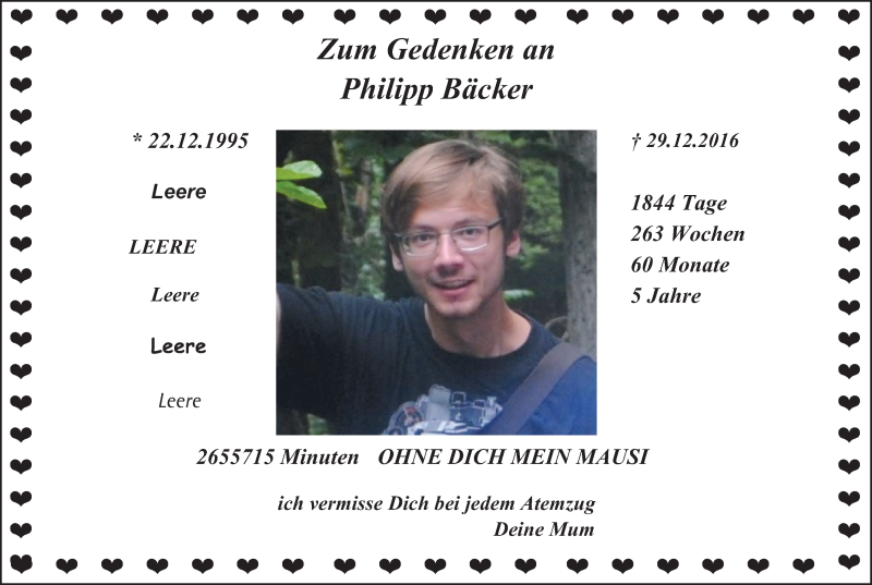  Traueranzeige für Philipp Bäcker vom 27.11.2021 aus WVW/ORA