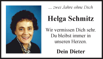 Traueranzeige von Helga Schmitz von WVW Anzeigenblätter
