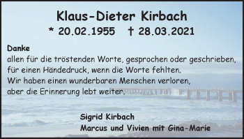 Traueranzeige von Klaus-Dieter Kirbach von WVW Anzeigenblätter