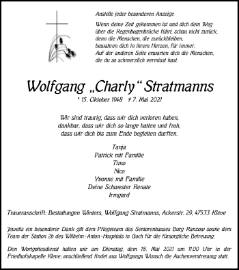 Traueranzeige von Wolfgang Stratmanns von WVW Anzeigenblätter