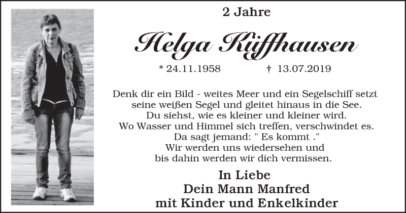  Traueranzeige für Helga Küffhausen vom 14.07.2021 aus WVW Anzeigenblätter