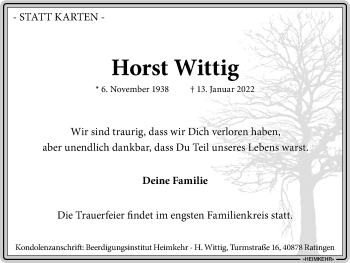 Traueranzeige von Horst Wittig von WVW/ORA