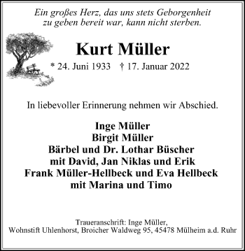 Traueranzeige von Kurt Müller von WVW/ORA