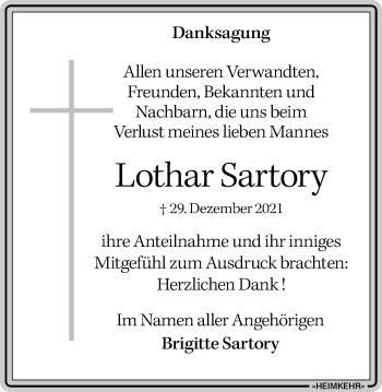 Traueranzeige von Lothar Sartory von WVW/ORA