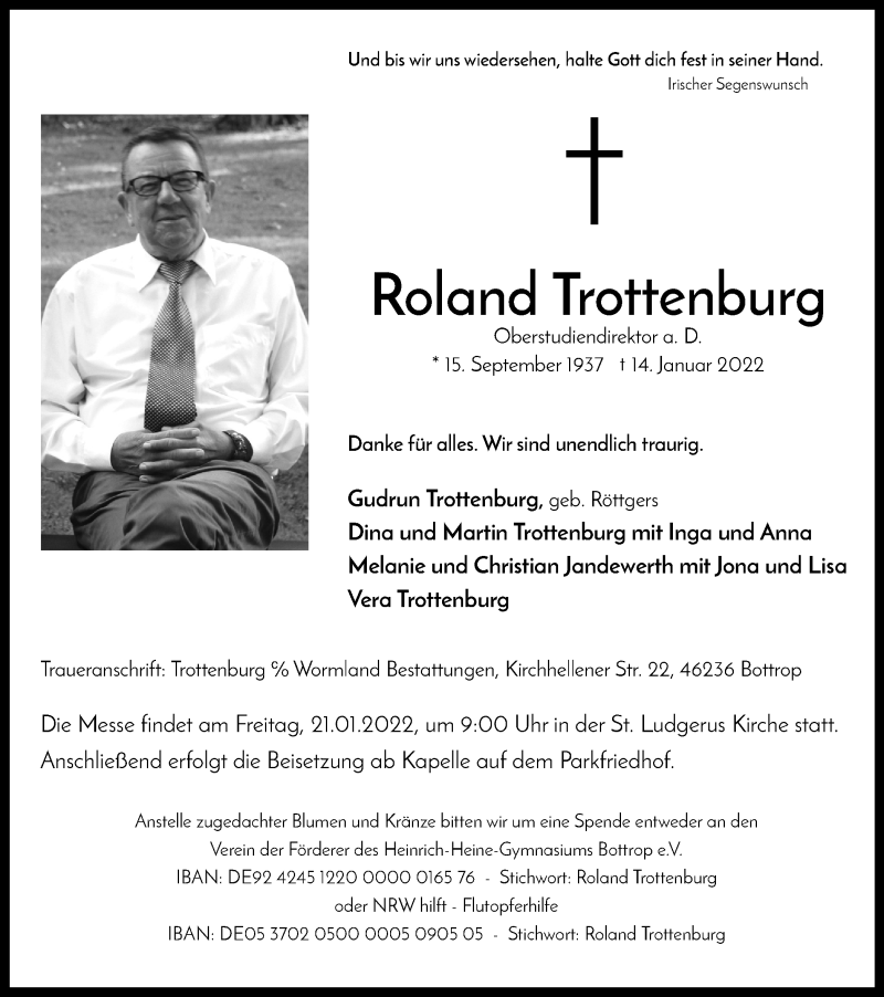  Traueranzeige für Roland Trottenburg vom 22.01.2022 aus WVW/ORA