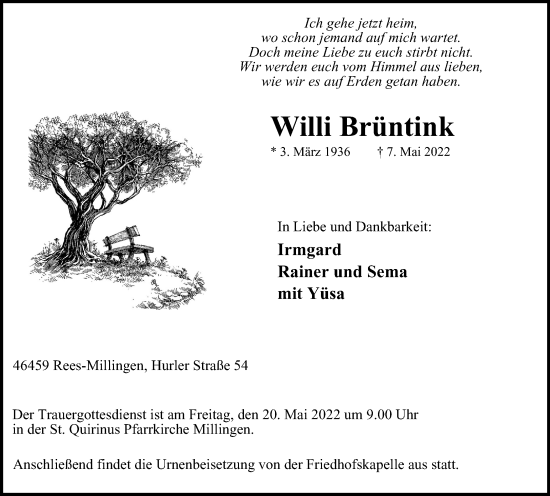Traueranzeige von Willi Brüntink von WVW Anzeigenblätter