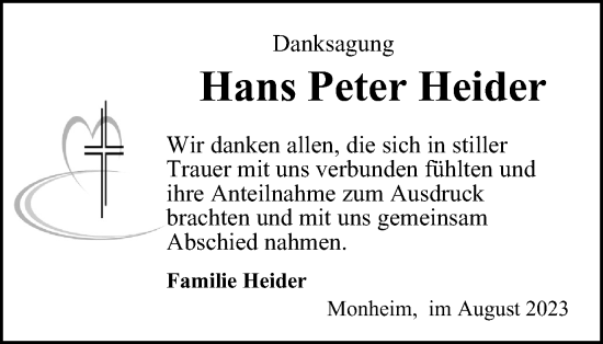 Traueranzeige von Hans Peter Heider von Tageszeitung