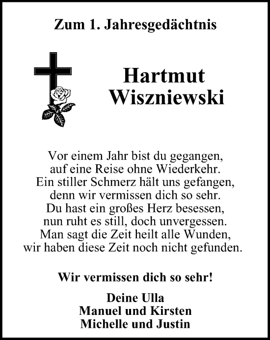 Traueranzeige von Hartmut Wiszniewski von Tageszeitung