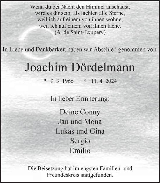 Traueranzeige von Joachim Dördelmann von Tageszeitung