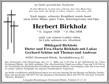 Traueranzeige von Herbert Birkholz von Tageszeitung