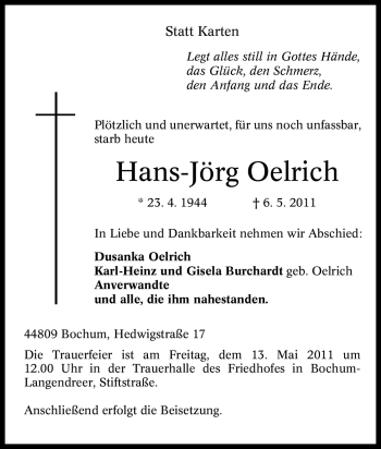 Traueranzeige von Hans-Jörg Oelrich von Tageszeitung