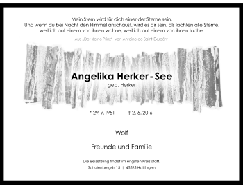 Traueranzeige von Angelika Herker-See von Tageszeitung